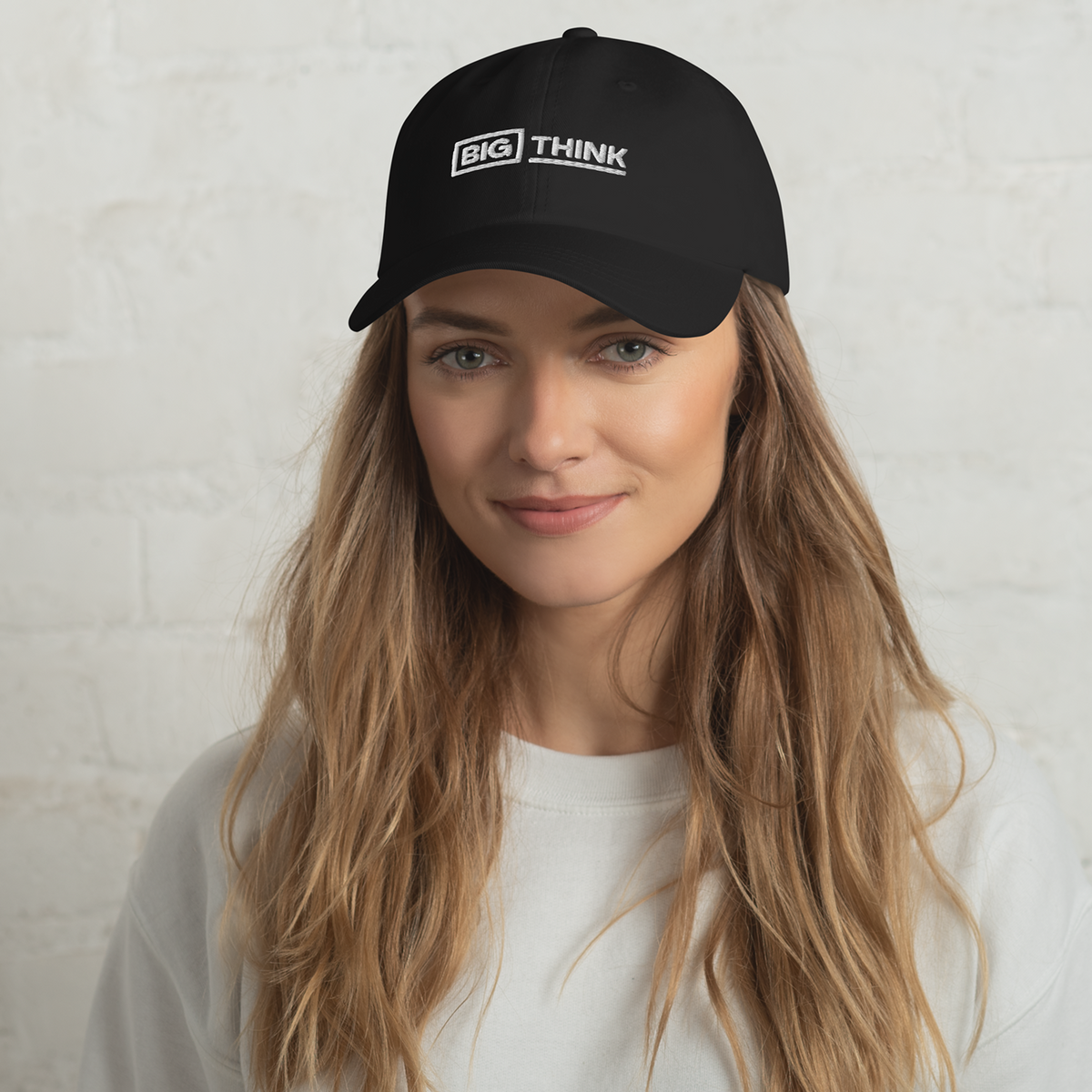 The Big Think Classic Dad Hat hat, close-up detail view