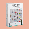 White box for a collage kit containing 70 illustrated sneaker prints.