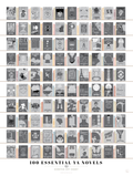 Scratch-off poster listing 100 essential YA novels arranged on a bookshelf.
