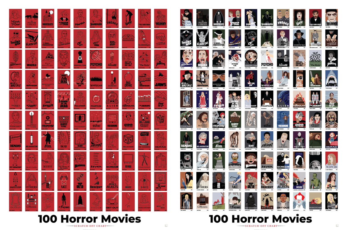 100 Horror Movies Scratch-Off Chart