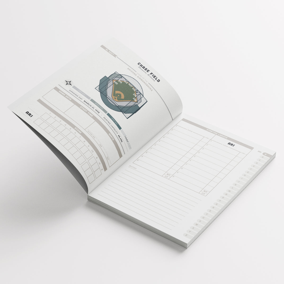Major League Ballparks Logbook notebook, detail view