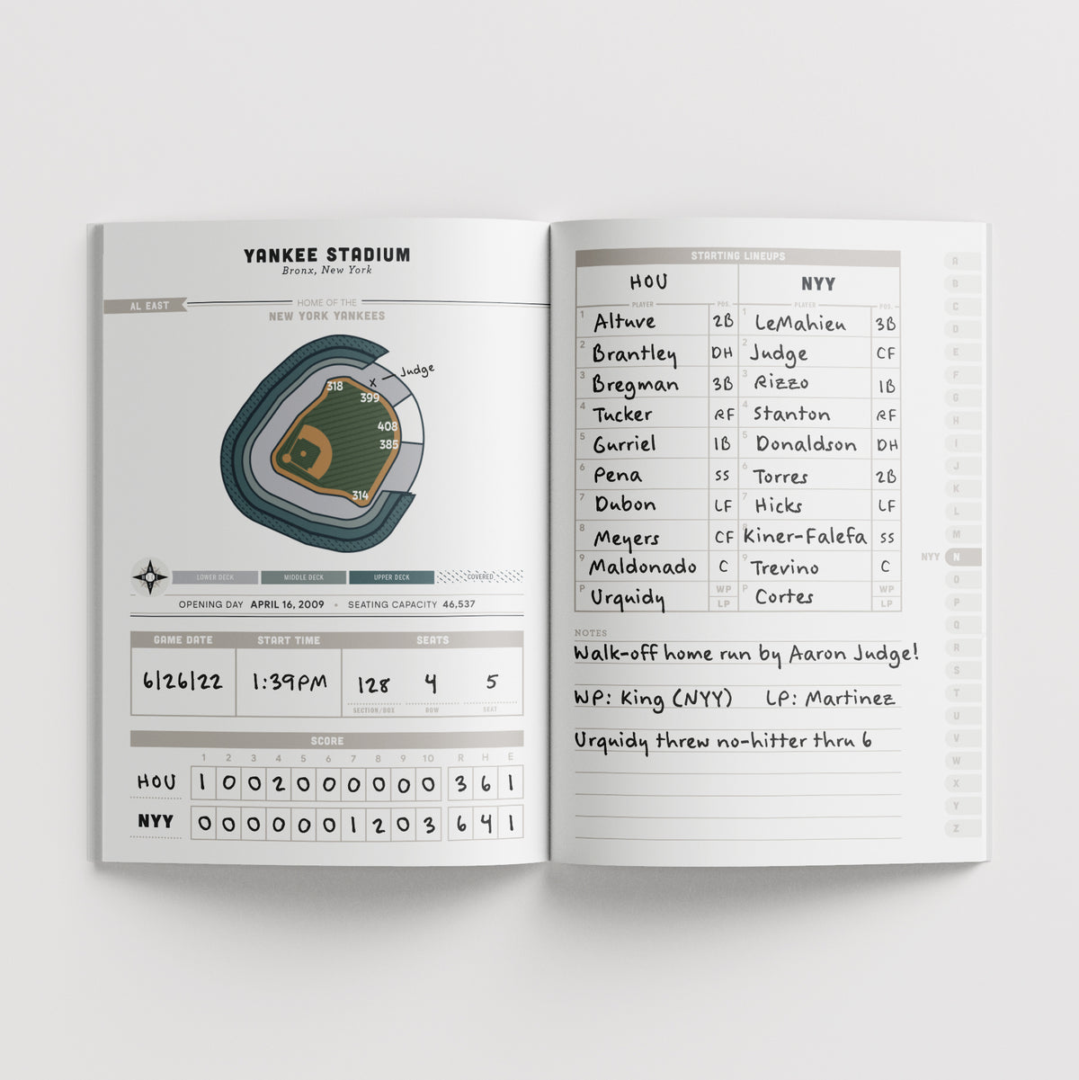 Major League Ballparks Logbook notebook, styled view