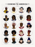 Poster showing illustrated character portraits from the film Coming to America.