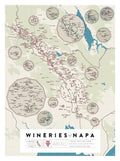 Illustrated map of the Napa Valley wine region showing individual wineries.