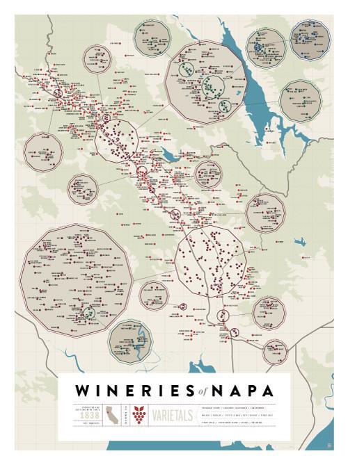 Illustrated map of the Napa Valley wine region showing individual wineries.