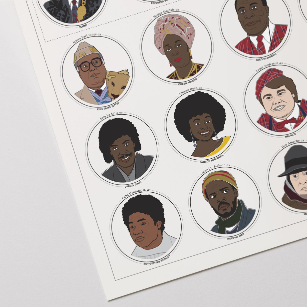 A Royal Roundup of Coming to America Characters print, close-up detail view
