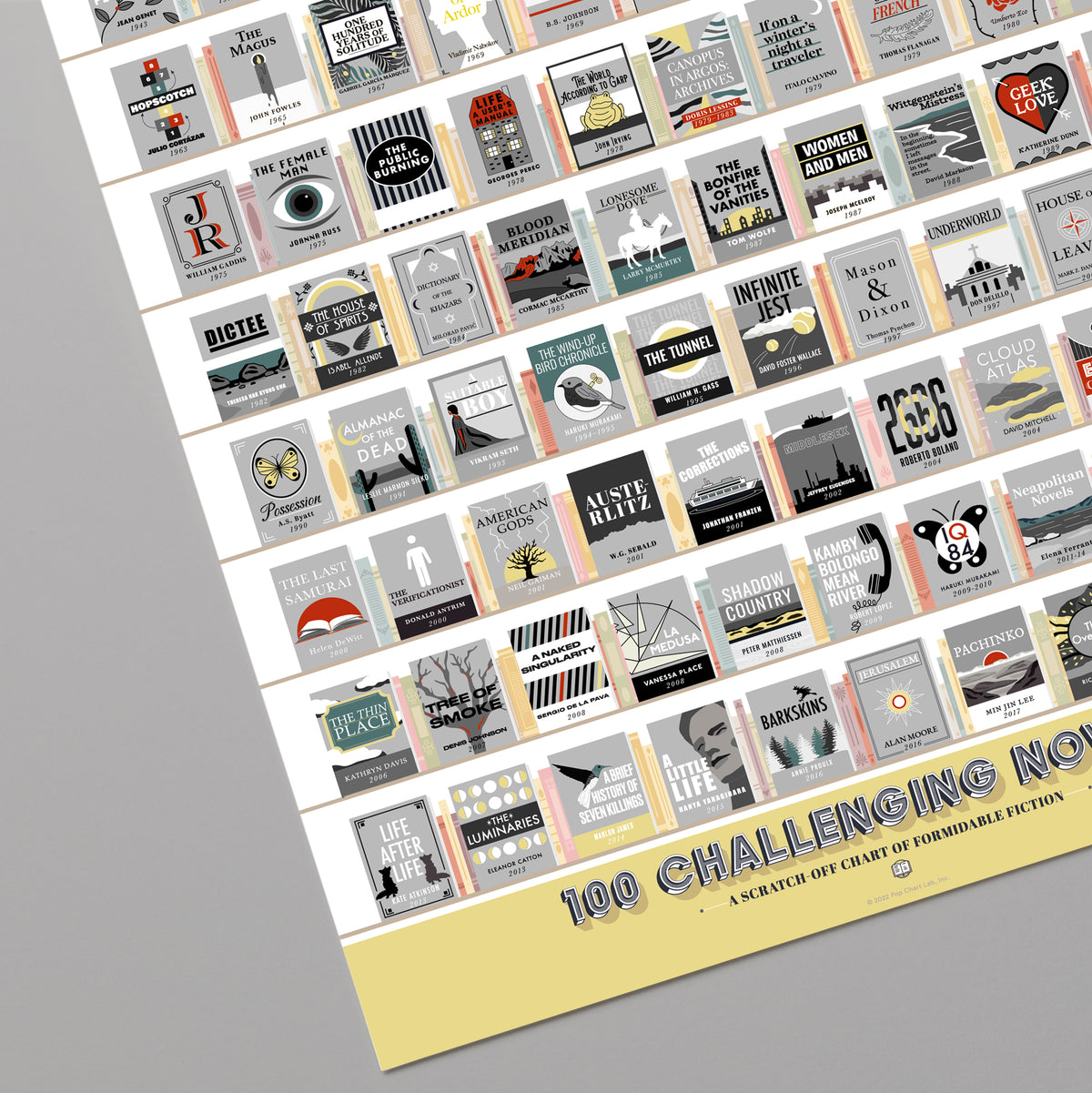 100 Challenging Novels Scratch-Off Chart print, styled view