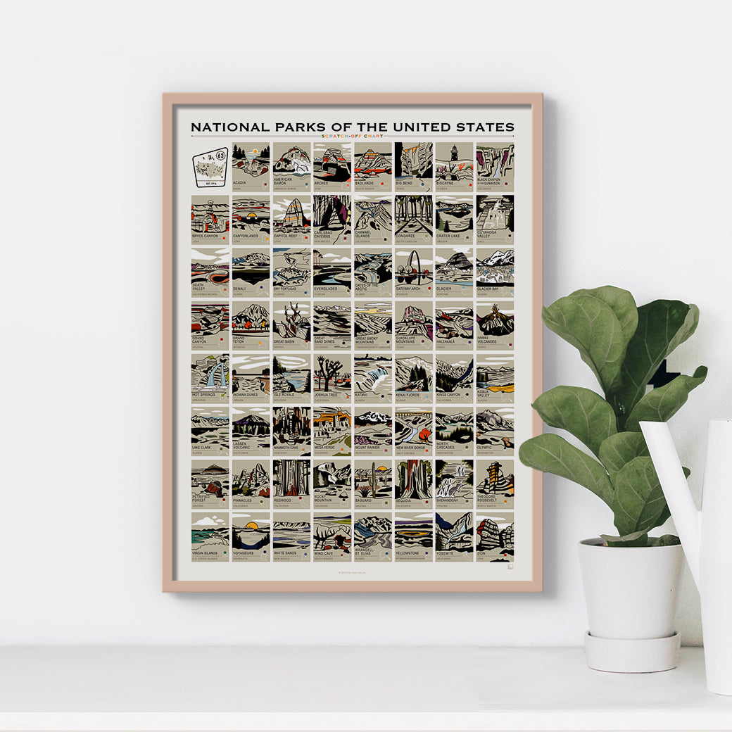National Parks Scratch-Off Chart print, close-up detail view