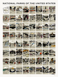 Scratch-off poster illustrating all 63 U.S. national parks in a grid.