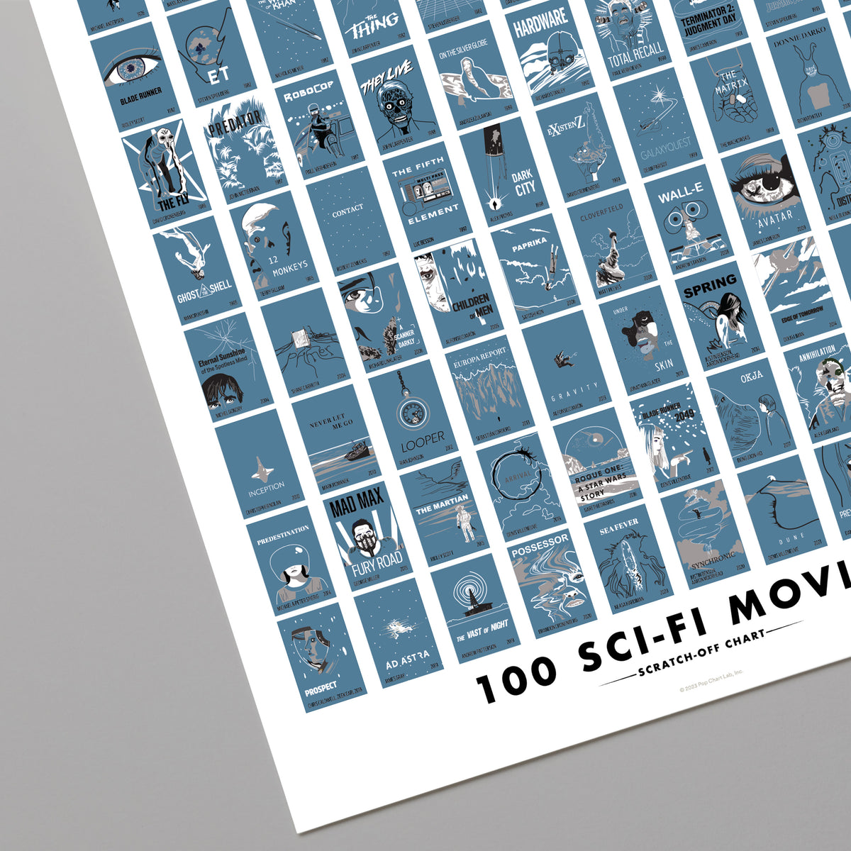 100 Sci-Fi Movies Scratch-Off Chart print, styled view