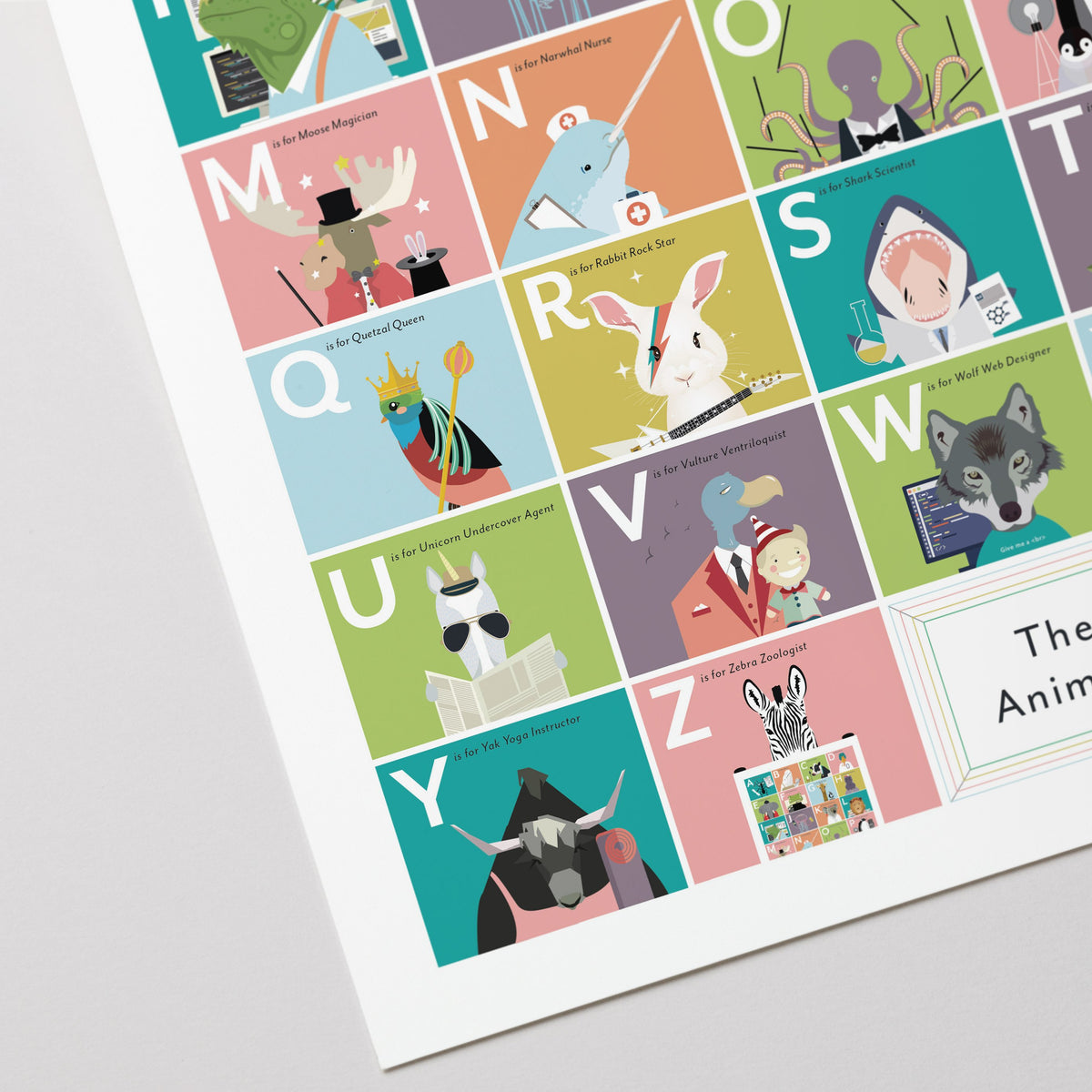 The Alphabet of Animal Professions print, close-up detail view