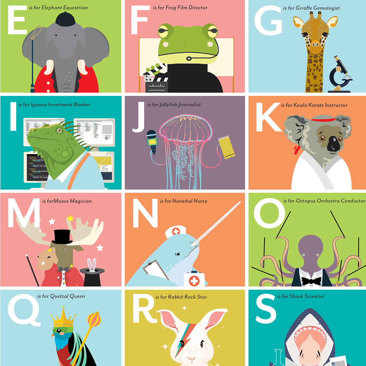 The Alphabet of Animal Professions print, styled view