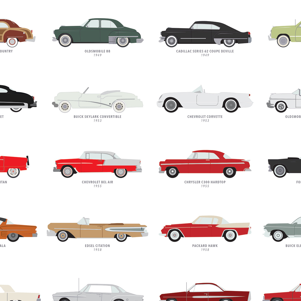 A Collection of Classic American Automobiles print, styled view