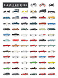 Poster illustrating classic American cars in chronological order.