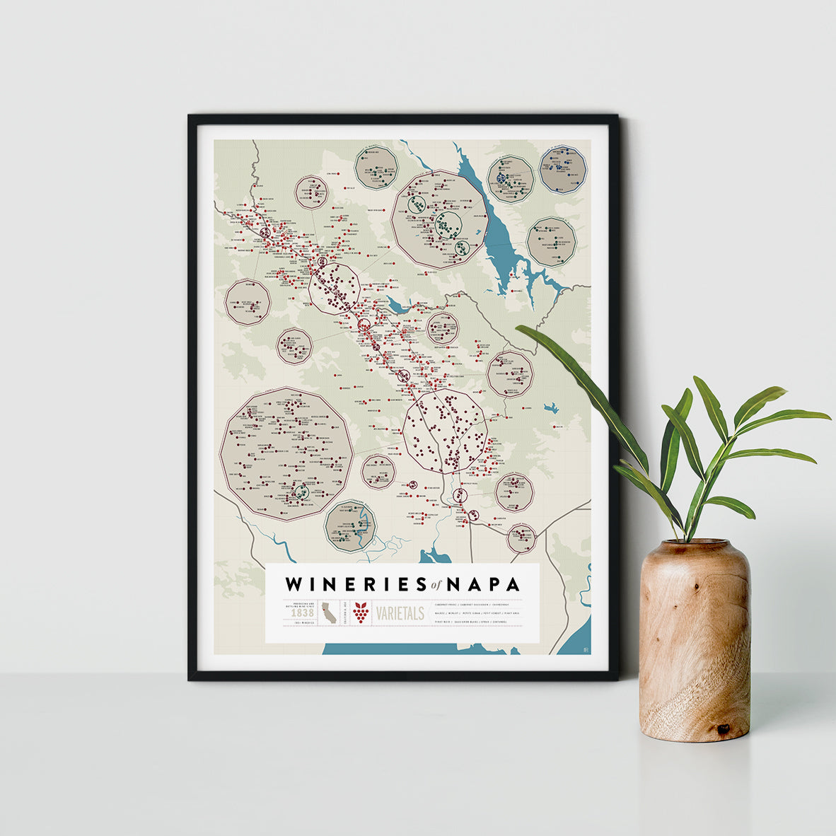 Wineries of Napa print, detail view