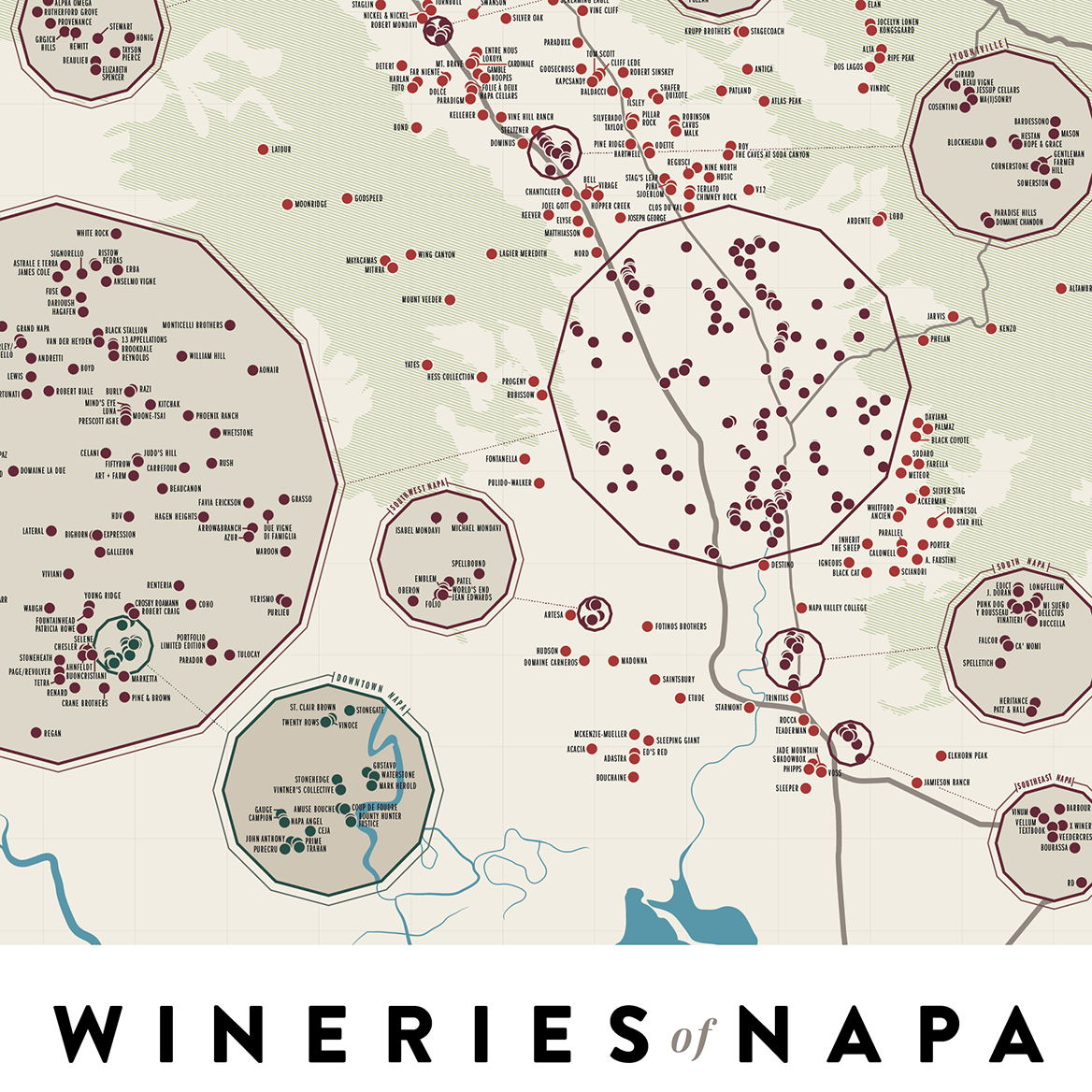 Wineries of Napa print, styled view