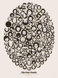 Poster showing rapper portraits sized by vocabulary richness in a dense cluster.