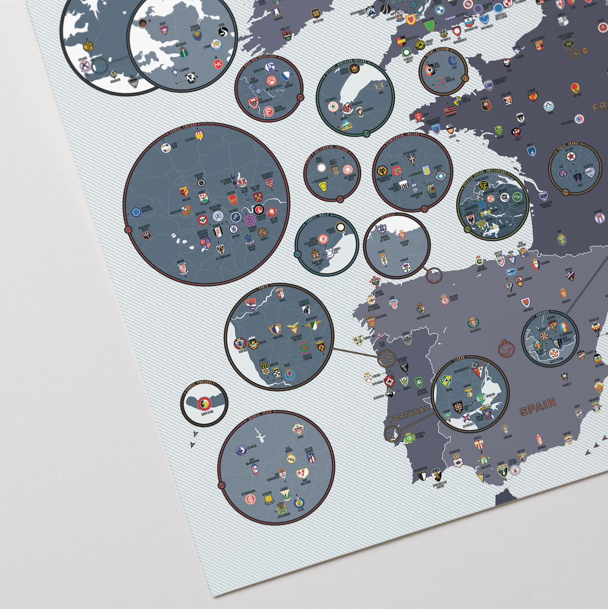 Football Clubs of Europe print, close-up detail view