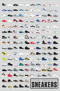 Poster illustrating vintage sneaker silhouettes from Nike, Adidas, and Converse.