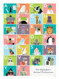Poster illustrating an A-to-Z grid of animals in whimsical professions.