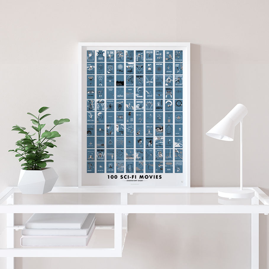 100 Sci-Fi Movies Scratch-Off Chart print, close-up detail view